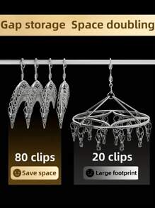 1pc 10 Clip/20 Clip Stainless Steel Clothes Hanger, Thickened Clothes Hanger Suitable For Socks, Bras, Underwear, Gloves, With Wind Proof U-Hook Outdoor Clothesline