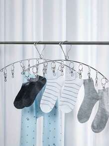 1pc 10 Clip/20 Clip Stainless Steel Clothes Hanger, Thickened Clothes Hanger Suitable For Socks, Bras, Underwear, Gloves, With Wind Proof U-Hook Outdoor Clothesline