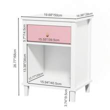 MERAX 26.77''H Wooden Nightstand With One Drawer One Shelf For Kids, Adults, White/Pink - Pink - View 5