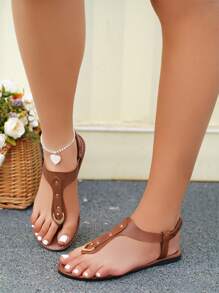 Women's Plus Size Casual Soft Sole Thong Flat Sandals, Roman Style, Spring/Summer