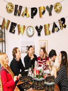 10Pcs New Years Plates And Napkins Disposable, Happy New Year Disposable Tableware Tablecloths Plates Napkins Cups For New Years Eve Party Decorations Supplies 2025 - Multicolor - View 4