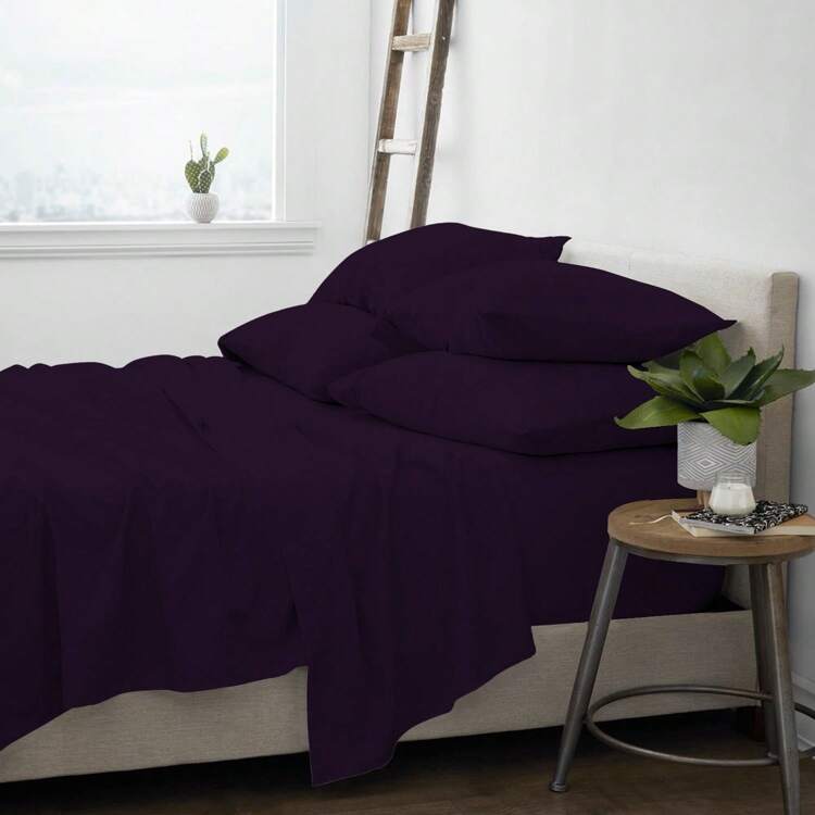 6-Piece Ultra Soft Cooling Bamboo Bed Sheet Set With Deep Pockets - 茄子 - 查看 1