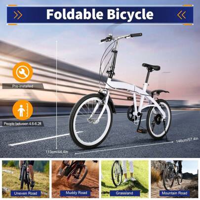 kangten 20" Folding Bike 6 Speed Bicycle For Adult Youth Lightweight High Carbon Steel Bike