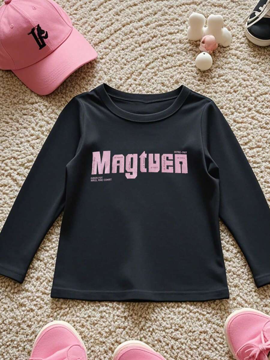 2025 秋冬新款少女长袖 T 恤,时尚设计,面料舒适,适合休闲和户外穿着 - 黑色 - 查看 1