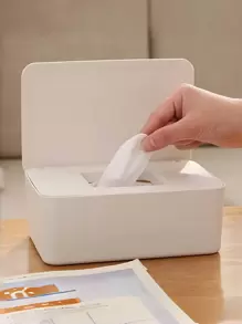 1pc Square Plastic Wet Wipe Box, Dustproof Desktop Tissue Box With Sealed Cover, Home Office Paper Tissue Storage Box With Refillable Space Home Bathroom Decor Bathroom Organizer Fall Decor Back To School