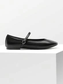 Women Ballet Flats Mary Jane Shoes Round Toe Silp-Resistant TPR Outsole Comfortable Dressy Casual Slip-On Work Daily Versatile Soft Flat Shoes - Black-pU - View 5