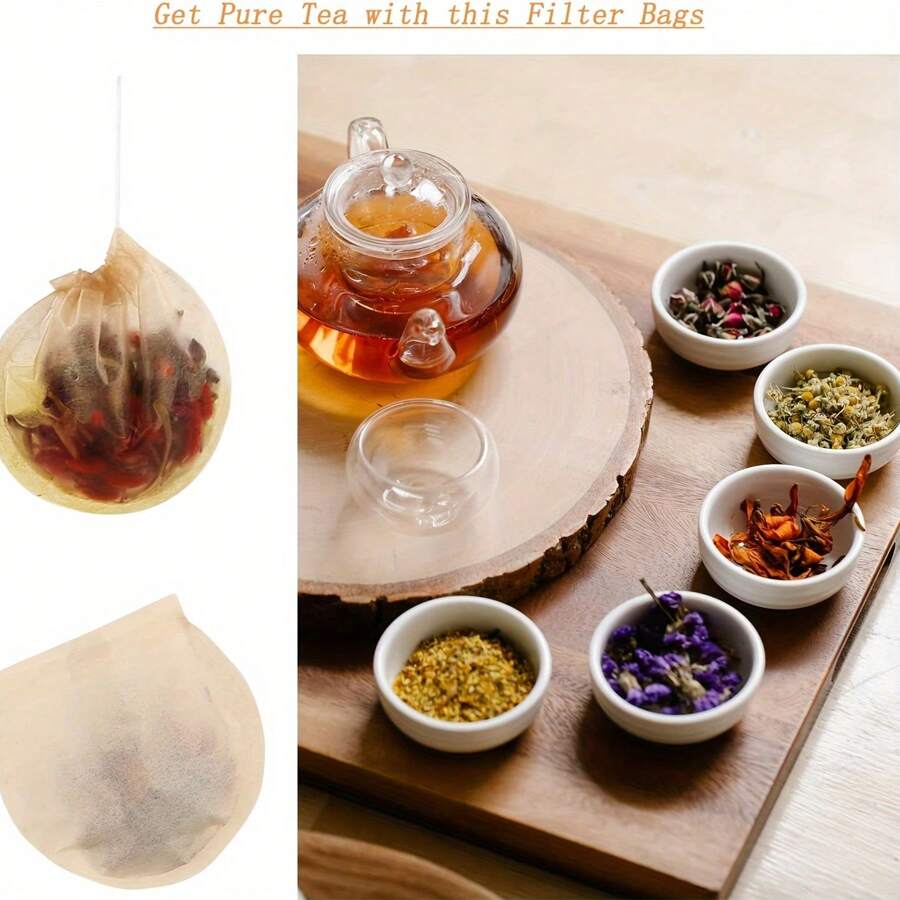 Aproximadamente 100 bolsas de filtro de té sin blanquear - Para infusiones de té suelto, café, baño, especias y sopa, accesorios de té, utensilios de cocina