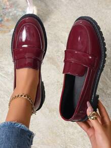 Vintage Style Women's Slip-On Leather Loafers With Bow Decor, Chunky Heel, Versatile For Spring & Autumn