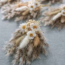 1pc Bohemian Floral Decor Set - 7.1 Inch Boho Flower Bunch With Bunny Tails Grass And Baby's Breath, Great For Wedding Center Pieces, Boutonnieres, Proposing Decor, Birthday Gift, Wall & Vase Decoration