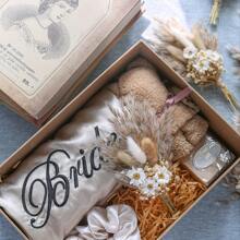 1pc Bohemian Floral Decor Set - 7.1 Inch Boho Flower Bunch With Bunny Tails Grass And Baby's Breath, Great For Wedding Center Pieces, Boutonnieres, Proposing Decor, Birthday Gift, Wall & Vase Decoration
