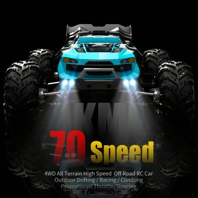 4WD Full Scale All Terrain Off Road RC Car, 70KM/H High Speed, Outdoor Drifting, Racing, Climbing, Full Scale Synchronous Control System, Proportional Throttle/Steering, Supports Vehicles Racing Together, 2.4Ghz Remote Control, Large Capacity Battery, Racing Car Toys Gifts