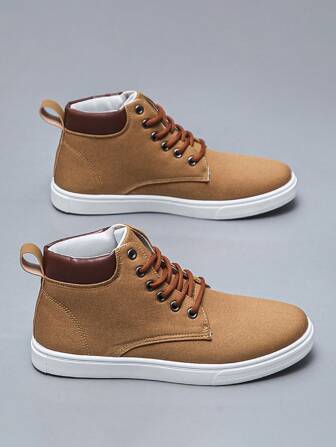Men's Stylish Minimalist Casual Sports Skateboard Sneakers, High-Top Canvas Breathable Athletic Shoes For Students
