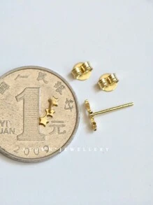 1 par 925 Sterling Silver Pläterad 14K guld Minimalistisk söt femuddig stjärna med 3 små stjärnor örhängen för flicka - En-Storlek - Visa 3