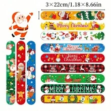 圣诞节拍击手镯，圣诞节拍击腕带 Snata Claus 驯鹿圣诞派对礼品袋填充赠品，12 件，圣诞节 - 彩色 - 查看 3