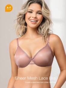 Wingslove Sexy Mesh See Through Unlined Underwire Bra Adjustable Straps, Solid Color, Simple Fashionable Daily Casual Bra, Lingerie