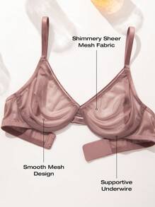 Wingslove Sexy Mesh See Through Unlined Underwire Bra Adjustable Straps, Solid Color, Simple Fashionable Daily Casual Bra, Lingerie