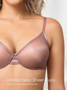Wingslove Sexy Mesh See Through Unlined Underwire Bra Adjustable Straps, Solid Color, Simple Fashionable Daily Casual Bra, Lingerie