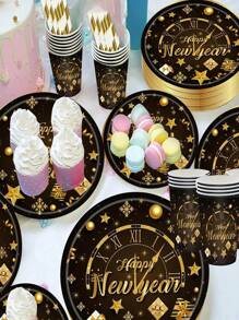 10Pcs New Years Plates And Napkins Disposable, Happy New Year Disposable Tableware Tablecloths Plates Napkins Cups For New Years Eve Party Decorations Supplies 2025 - Multicolor - View 7