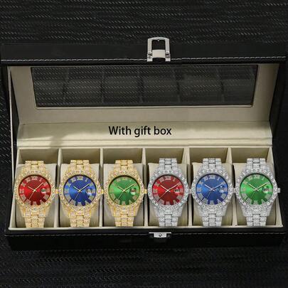 1 套男士 6 件/盒幸运石英表，休闲商务运动风格手表，生日毕业礼物