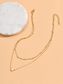 1pc Fashionable Double-Layer Heart Pendant Necklace, Minimalist Golden Heart Necklace, Adjustable Size, Suitable For Women's Daily Wear