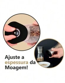 GLASS SPICE GRINDERS WITH PREMIUM STAINLESS STEEL DETAIL - BLACK LID Salt Pepper Grinder - 黑色 - 查看 7