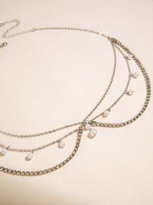 imoli 1pc Minimalist Chain Tassel Faux Pearl Claw Crystal Decor Head Chain For Women, Party/Gift (Hand-Made, Adjustable Length, Random Disc Bead Count) - View 4