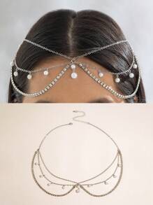 imoli 1pc Minimalist Chain Tassel Faux Pearl Claw Crystal Decor Head Chain For Women, Party/Gift (Hand-Made, Adjustable Length, Random Disc Bead Count) - View 2