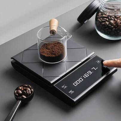 1 pieza Balanza de café con temporizador, con almohadilla de silicona, pantalla retroiluminada LCD, balanza electrónica doméstica de cocina de alta precisión con función de tara, balanza portátil de goteo de café, balanza electrónica multifuncional, carga máxima de 6.6 lbs/3 kg (incluye batería), de vuelta a la escuela