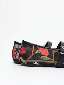 Women's Summer Mesh Embroidery Flower Pattern Fashion Mary Jane Flat Shoes, Breathable Hollow Out Outdoor Sandals Valentines - Black - View 4