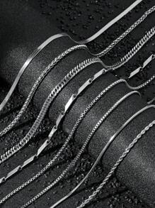 8 Stylish Stainless Steel Men's Titanium Steel Box Chain Necklace Flat Snake Chain Keel Chain Water Wave Chain Stainless Steel Collarbone Necklace Jewellery Set For Men's Daily Use