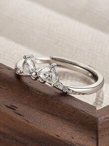 1pc Stainless Steel Fashionable Elegant Bowknot Ring, Delicate Minimalist Design, Versatile & Sweet, Suitable For Daily Wear And Gifts - Sparkling Bow Ring - View 2