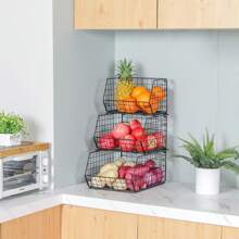 3-Tier Stackable Wire Baskets For Pantry Organization And Storage, Kitchen Counter Basket For Potato Onion Storage, Fruit And Vegetable Storage Basket, Metal Baskets For Snack Produce Cans