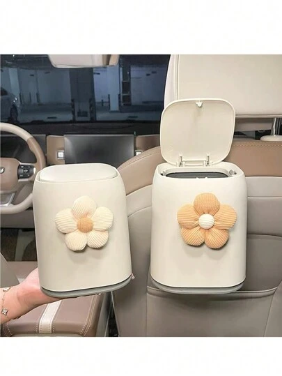 Floral Print Car Trash Can, Cute Ladies Front Seat Storage Bin, Waterproof Rear Seat Garbage Container, Multi-Functional Organizer