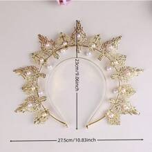 Goddess Crown Tiara Faux Pearl Metal Golden Crown Headband Hairband Fashion Vintage Hair Accessory 1pc Halloween - Gold - View 5