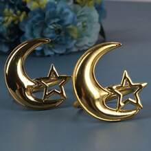 2/6pcs Elegant Star And Moon Napkin Rings,Gold Tone Alloy,Perfect For Farmhouse,Restaurant,Valentine's Day,Banquets And Home Kitchen Decor,Ramadan Kareem,Ramadan Mubarak,Ramadan Decor,Ramadan Festivals,Ramadan Gifts - Multicolor - View 4