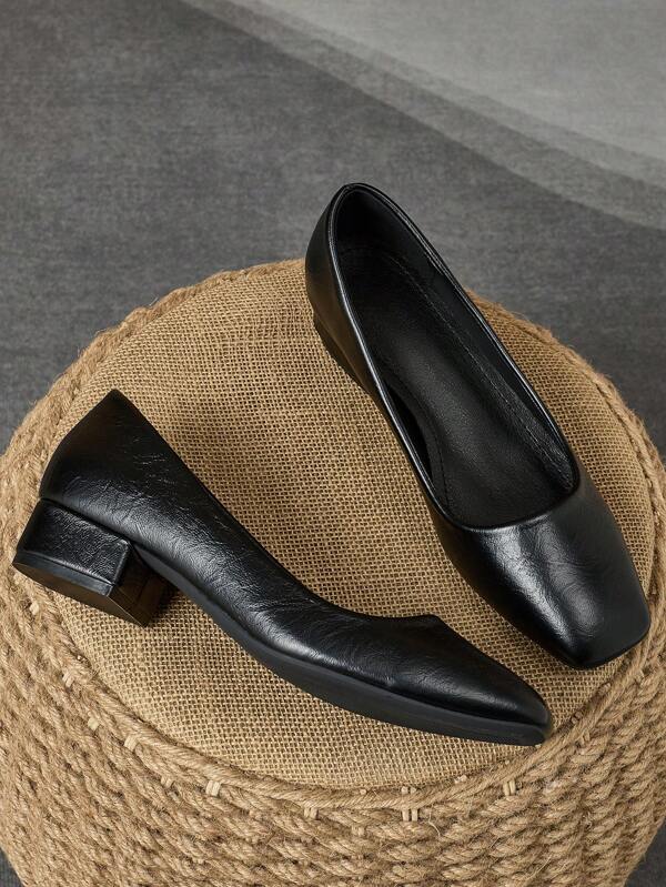 Damen Pumps mit quadratischer Spitze und 3cm Absatz, geeignet für Arbeit, Pendeln, Abendessen, vintage schwarz, vielseitig, hochwertige, modische Lässig Slip-On Schuhe
