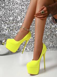 17cm Super High Heel Pointed Toe Platform Pumps, Premium Quality Women Stilettos, Suitable For All Seasons - Yellow - View 3