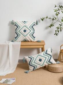 1pc/2pcs Geometric Rhombus Pattern Throw Pillow Case, Canvas & Chenille Material With Tassels, Bohemian And Modern Style For Bedroom, Living Room, Sofa, Car, All Season Use, 30*50cm, 45*45cm