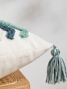 1pc/2pcs Geometric Rhombus Pattern Throw Pillow Case, Canvas & Chenille Material With Tassels, Bohemian And Modern Style For Bedroom, Living Room, Sofa, Car, All Season Use, 30*50cm, 45*45cm