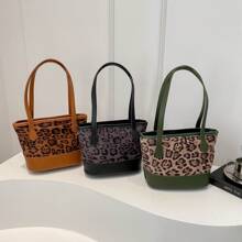 Borsa shopper alla moda con stampa leopardata per donna, borsa a spalla di grande capienza alla moda, adatta per autunno/inverno