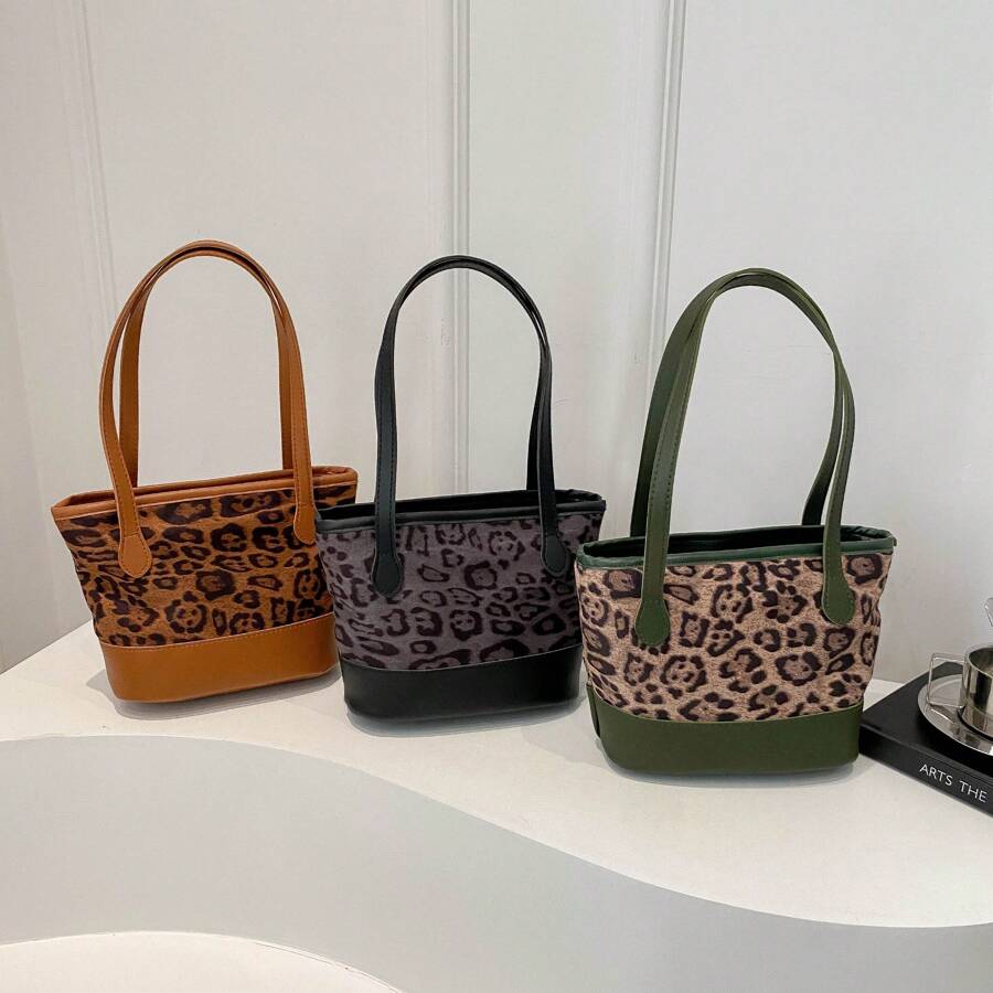 Borsa shopper alla moda con stampa leopardata per donna, borsa a spalla di grande capienza alla moda, adatta per autunno/inverno