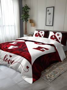 3pcs Set Floral Love Pattern Duvet Cover With Pillowcase(1 Duvet Cover + 2 Pillowcases, Without Pillow Insert), Vivid Printing For Home & Dorm - Multicolor - View 7