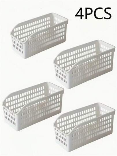 4 件可堆叠储物篮 - 多功能塑料收纳盒，可收纳书籍、零食等 - 非常适合厨房、浴室、客厅和办公室装饰、厨房、厨房配件、厨房用具、厨房收纳盒、化妆品收纳盒、婚礼用品、花卉装饰、家居用品、桌子、家居装饰、家居整理和收纳、房间装饰、卧室房间装饰、返校