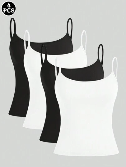 4st/Set Enfärgad Mjuk Camisole Undertröjor
