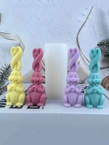 1pc Long Ear Rabbit Aromatherapy Candle Silicone Mold, DIY Easter Bunny Plaster Decoration Silicone Mold