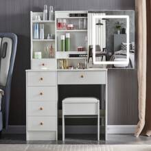 New Dressing Table + LED Sliding Mirror Vanity Table With 6 Drawers Makeup Table - White - View 4