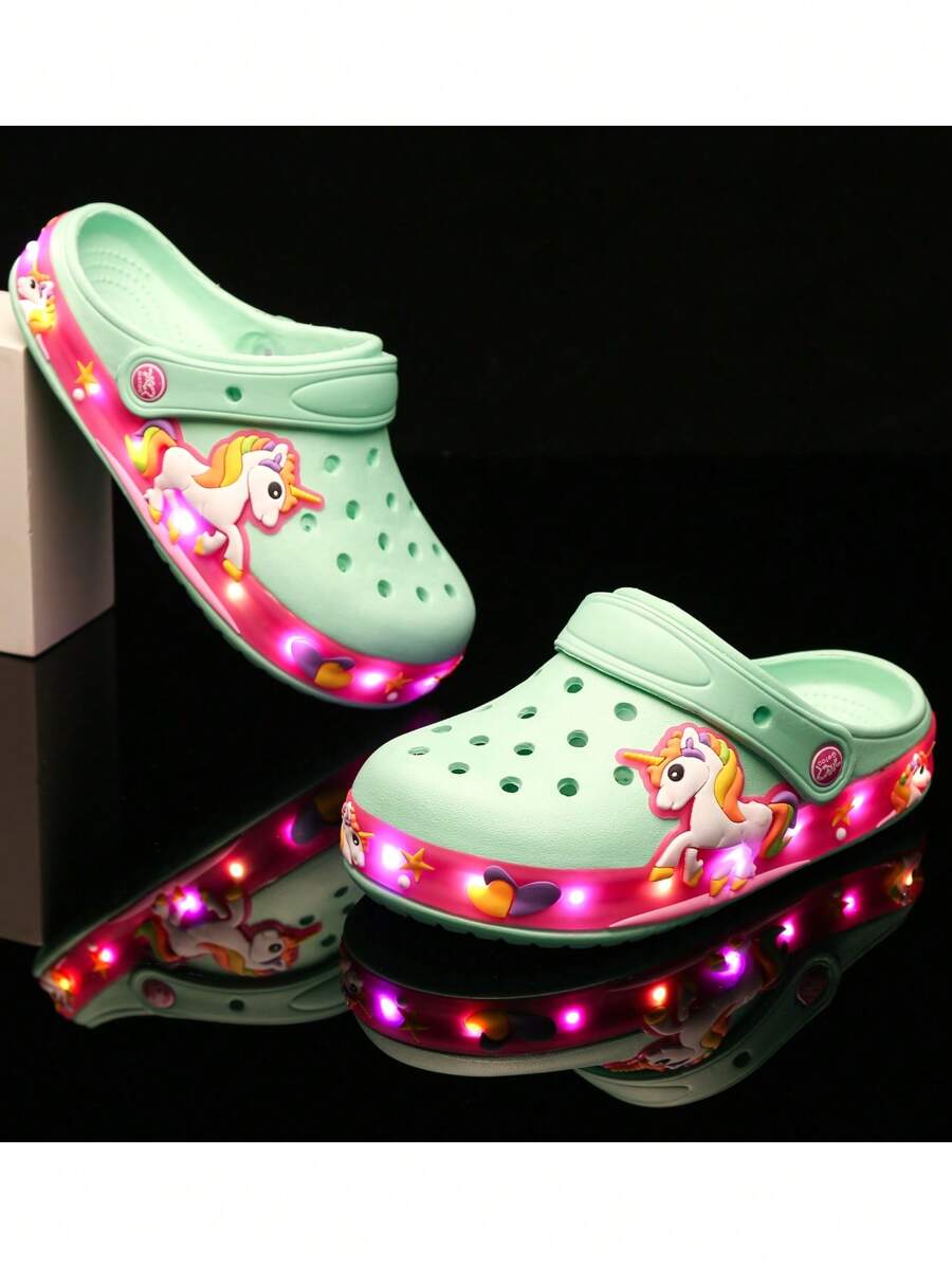 Sandalias chanclas luz LED de verano niña comodos para deporte y playa diseño unicornio - verde menta - View 1