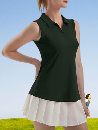 Summer Workout Ladies Sleeveless Polo Collar Golf Tennis Top, V-Neck Activewear T-Shirt, Quick Dry Sports Top
