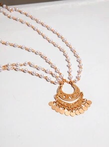 imoli 1pc Minimalist Iron Chain Crescent Moon & Tassel Basic Chain Headpiece, Party Gift (Handmade, Length Customizable, Disc Quantity Varies) - 28528-gold - View 5