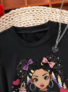 Tween Girls Casual Cartoon Pattern Printed Short Sleeve T-Shirt